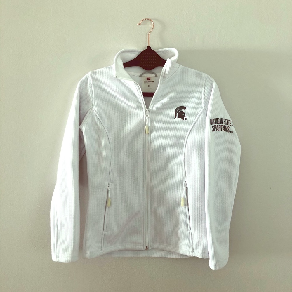 MSU Spartans White Zip-Up Jacket/fleece